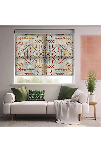 AD Home Etnic Figürler Baskılı Stor Perde - Salon, Mutfak, Yatak Odası Perde(...