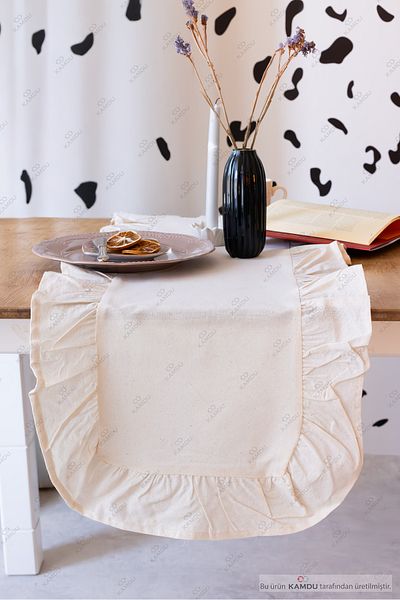 XAMANTHA 40x125 εκ. Vintage βολάν λινό βαμβακερό δρομέα