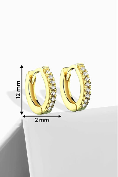jelux silver Gümüş 925 Ayar 1 2 Mm Zirkon Taşlı Halka Gold Küpe