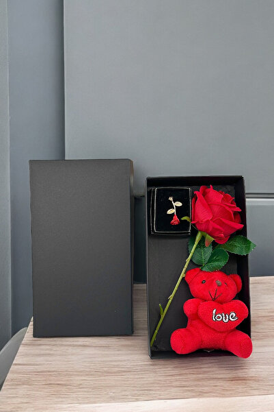 Zemtigo Kutu İçerisinde Kırmızı Solmayan Gül Kırmızı Ayıcık Ve Lotus Kolye Se...