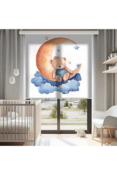 Bright Cover Ay Üzerinde Uyuyan Sevimli ayıcık Baskılı Stor Perde - Güneşlik ...