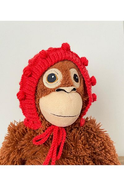 The Cloudish Shop Laura Lora Hat Bonnet for Baby Beanie - Red Patterned Hand Knitted Model