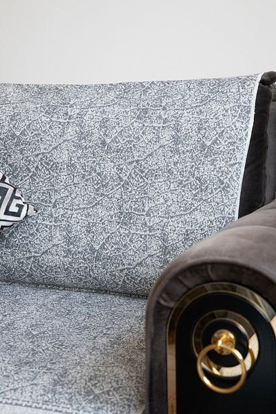 FAVORA Canapea cu franjuri din bumbac Merlin - Husa canapea extensibila 170x220 - Gri