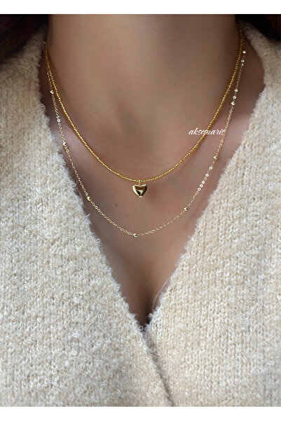 aksesuaris مجموعة من 2 قلادة نسائية على شكل قلب ذهبي