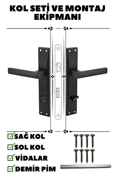 Genel Markalar Kapı Kolu Lama Siyah Aynalı Wc-Banyo Sağ Yön