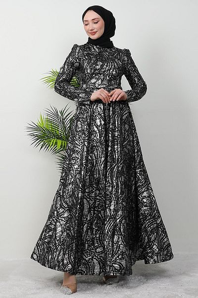 GİZ AGİYİM Βραδινό φόρεμα Hijab Glitter - Feraye Black