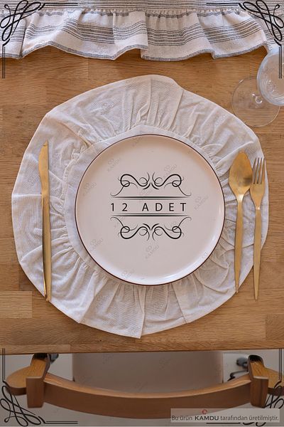 XAMANTHA 12 τεμάχια 40x40cm κυκλική πλάκα, Frilly American Service, 100% λινό