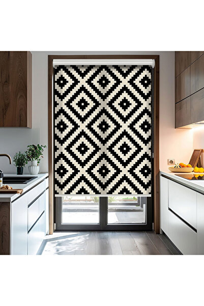 Bright Cover Siyah Damask Baskılı Stor Perde - Güneşlik Perdesi - Salon Perde...