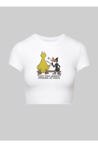 MAYDAY CULTURE Beyaz kedi Baskılı Pinterest Y2K Crop Top Baby Tee Likralı Dar...