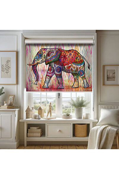 AD Home Renkli Fil Vektör Baskılı Stor Perde - Baskılı Güneşlik Perdesi - Sal...