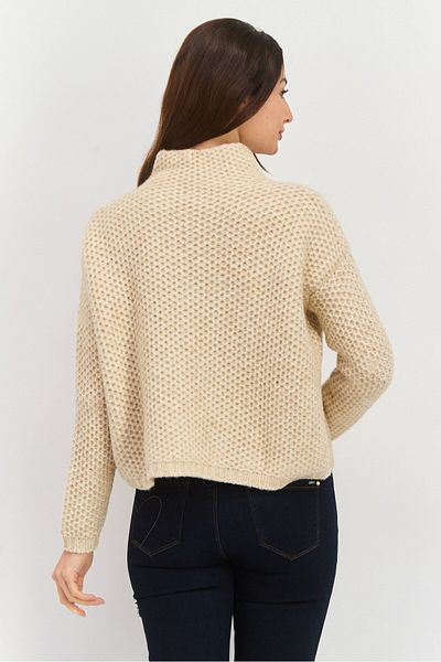 Hugo by Hugo Boss Women Mock Neck Crochet Long Sleeves Sweatshirt, Beige