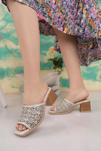 Diego Carlotti Genuine Leather Women's Daily Heeled Slippers Dd5011
