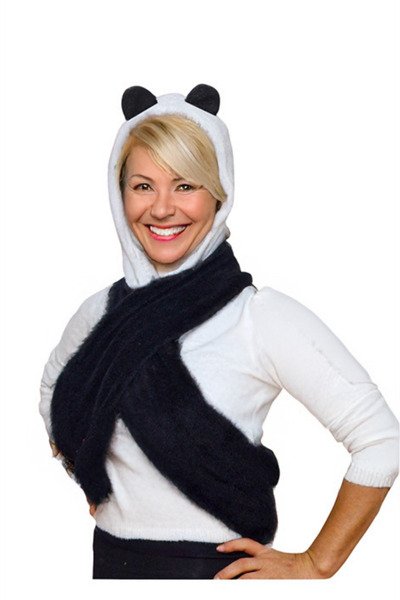 İpek Tekstil Hat Scarf Versatile Cute Panda Ear Protection Scarf for Winter