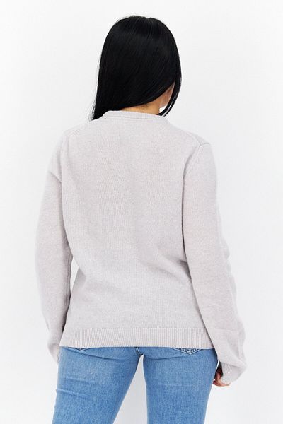 Lyle & Scott Women Crew Neck Embroidered Logo Knitted Sweater, Light Grey