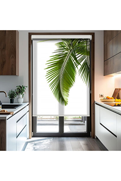 AD Home Palmiye Yaprakları Baskılı Stor Perde - Baskılı Güneşlik Perdesi - Mu...