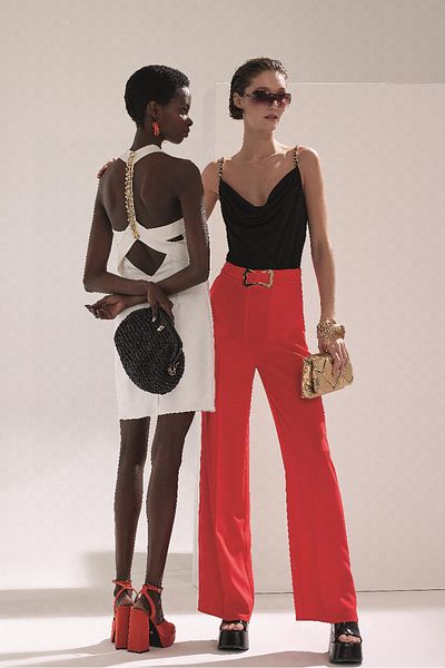EXPLOSION Wide Leg Trousers with Gold Metal Accessories