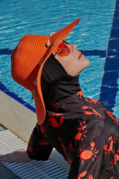 Remsa Mayo Straw Hat with Seashell Orange Rş-54