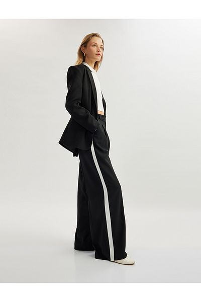 Koton Crepe Fabric High Waist Palazzo Pants with Side Stripe Detail Pockets