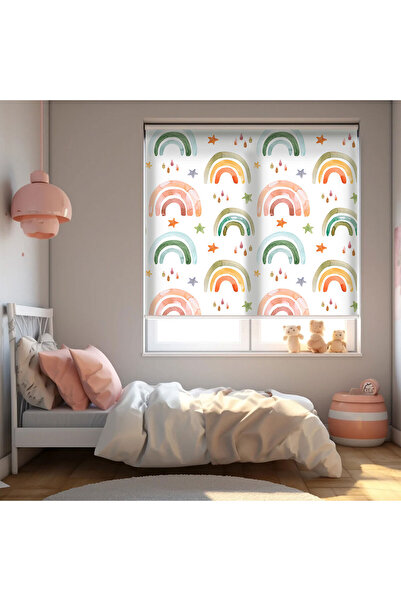 AD Home Renkli Gökkuşağı Suluboya Baskılı Stor Perde - Güneşlik Perdesi - Beb...