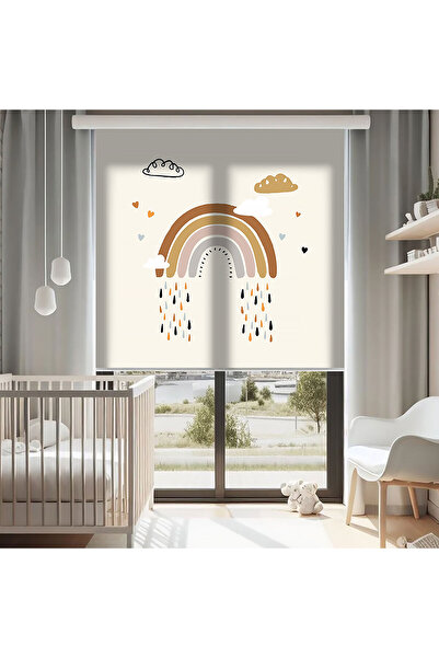 Bright Cover Kahverengi Gökkuşağı Vektörel Baskılı Stor Perde - Güneşlik - Be...