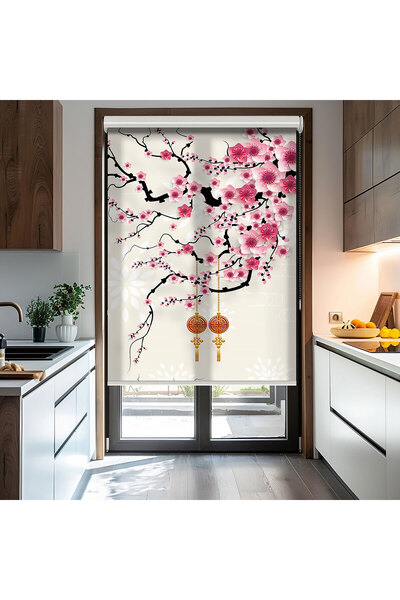 AD Home Pembe Çiçekler Baskılı Stor Perde - Güneşlik - Mutfak, Salon, Yatak O...