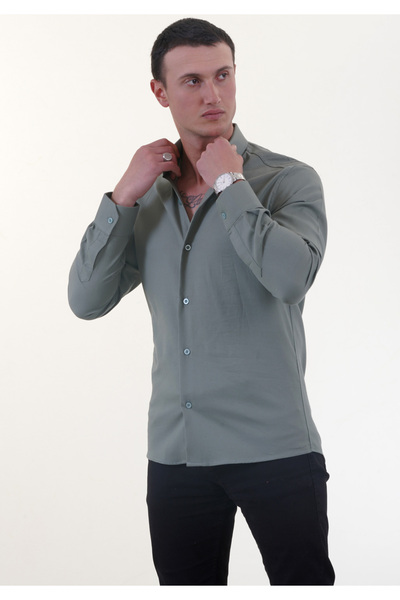 Exve Exclusive Кактус зелений м'який комір з текстурою броні, зручний крій, елегантна бавовняна тканина