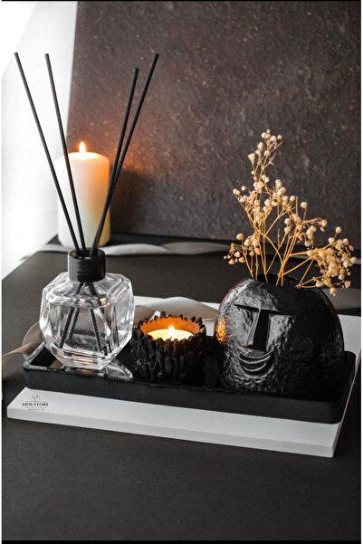 ersustore Özel Tasarım Oda Kokusu Vazo Mumluk Seti Hediyelik Dekoratif