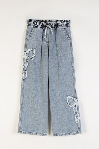 DMB BOYS & GIRLS Female Child Cotton Elastic Waist Embroidered Wide Leg Jeans