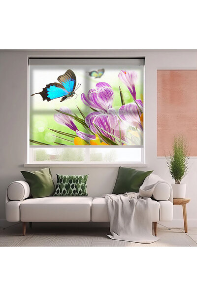 AD Home Τυρκουάζ Πεταλούδα και Λουλούδια Τυπωμένες Κουρτίνες Σκίασης - Κουρτί...