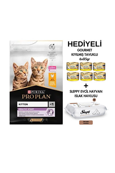 Pro Plan Proplan Yavru Kedi Maması Kitten 10kg + Gourmet 6x85gr Hediye + Sleppy Pet Care Islak Havlu Hediye