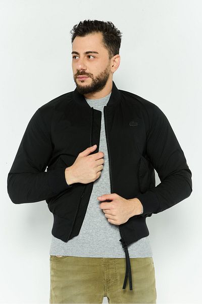 Lacoste Men Brand Logo Bomber Jacket, Black