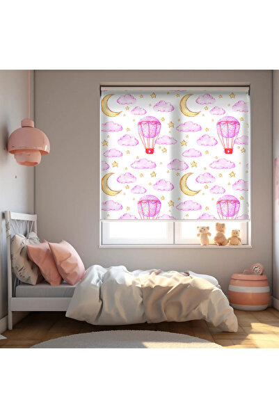 AD Home Pembe Bulutlar ve Aydede Baskılı Stor Perde - Güneşlik Perdesi - Bebe...