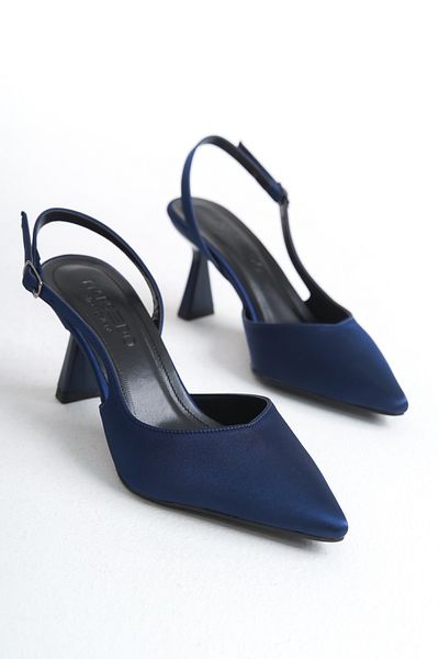 MARSEDO Siena Women's Stiletto Pointed Toe Open Back Heeled Shoes Navy Blue