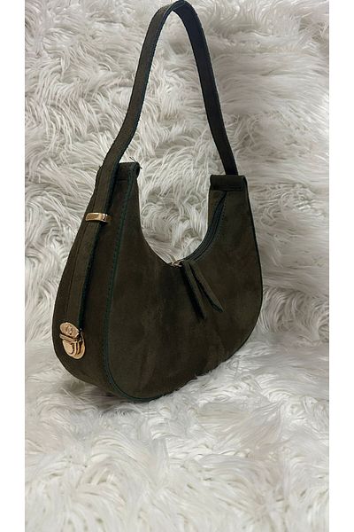 RumyaCollection Women's Suede Khaki Special Strap Hand and Shoulder Bag