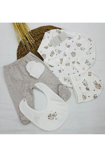 Aziz Bebe Patterned 5-Piece Boxed (Newborn) Hospital Discharge Bodysuit Set
