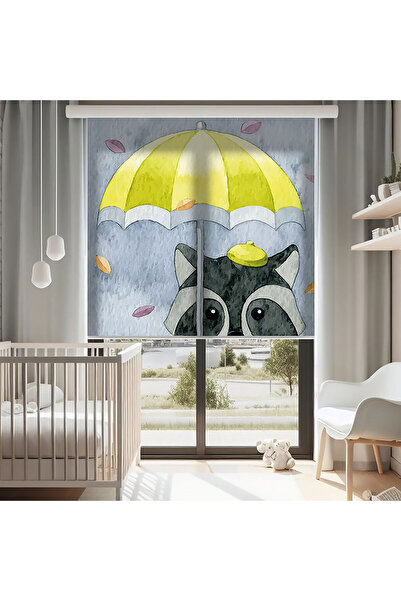 AD Home Κουρτίνα με σχέδιο ομπρέλας και ρακούν - Κουρτίνα ηλιοπροστασίας - Κο...