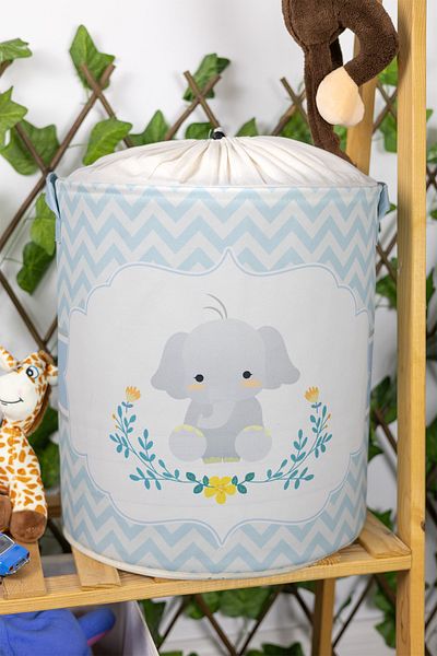 PRENDİ HOME Elefant albastru imprimat plasă jucărie rufe murdar organizator coș organizator 37 x 40