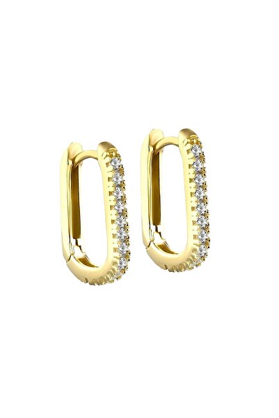 jelux silver Gümüş 925 Ayar 1.7 Cm Zirkon Taşlı U Model Gold Küpe