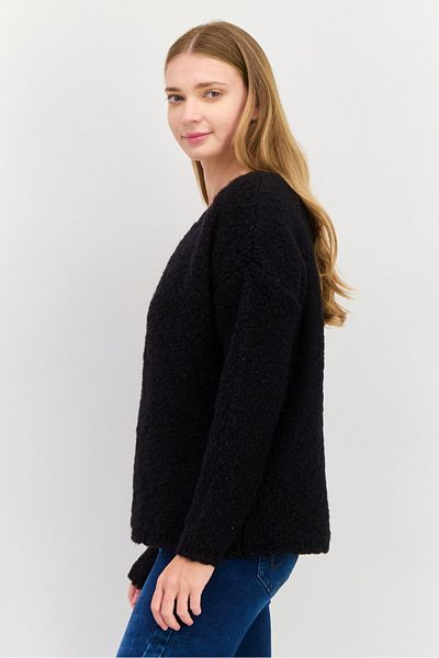 Hugo Boss Women V-neck Textured Sweater, Black
