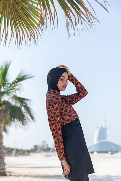 Remsa Mayo Remsa Parachute Covered Fully Covered Hijab Swimsuit Orange R047 Retro