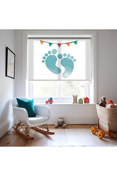 AD Home Μπλε κουρτίνα με στάμπα ποδιών - Αντηλιακή κουρτίνα - Κουρτίνα για αγ...