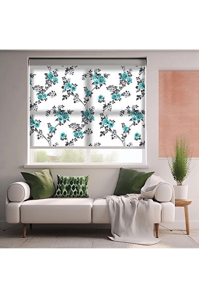AD Home Τυρκουάζ λουλούδια με στάμπα - Κουρτίνα σκίασης με στάμπα - Κουρτίνα ...