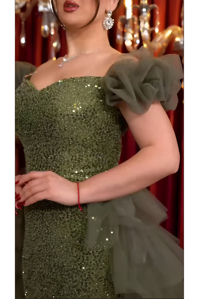 NHMODA فستان من قماش التول مزين بالترتر