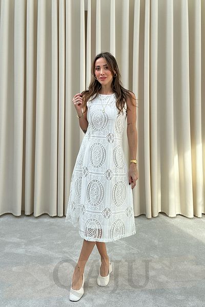 Qaju Women's Ecru Lace Midi Dress