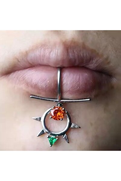 Bylin Cerrahi Çelik Zirkon Taşlı Sahte Dudak piercingi - 1 adet