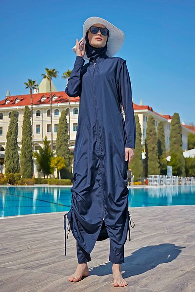 Remsa Mayo Remsa Design Fully Covered Hijab Swimsuit Full Length Long R027 Fatma Navy Blue