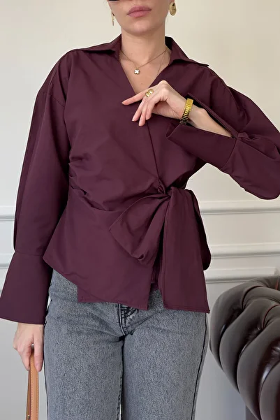 MAGARDE Poplin Tie Shirt - Bordo
