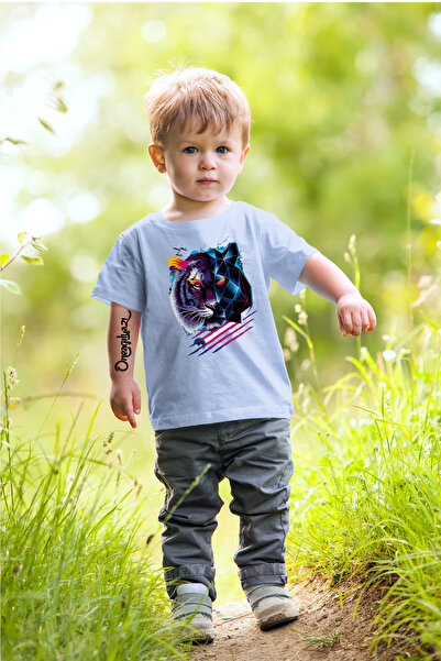 oneagılyazı Детска тениска с цветен тигров с принт и уголемен