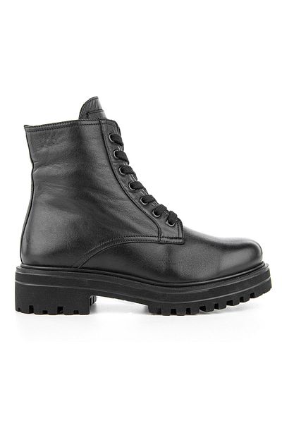 Muya Clyde 6 Point Black Genuine Leather Women's Boots - Lace-Up ( 321374 )