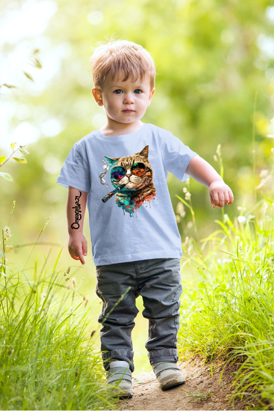 oneagılyazı Детска тениска с уголемен с принт и котешки принт